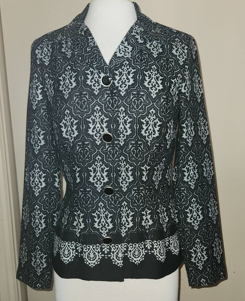 U31 Leslie Fay jacket/top black and gray geometric pattern New